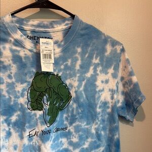 Chemistry Small Eat Your Greens Blue and White Tie-Dye Short Sleeve Tee